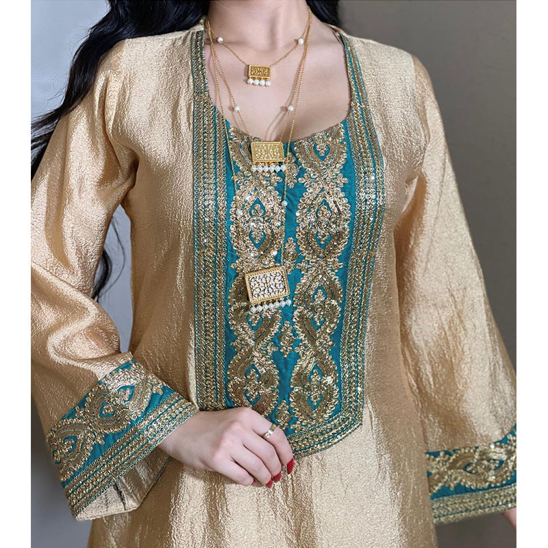 Golden Embroidery Beads Luxury Long Dress Islamic