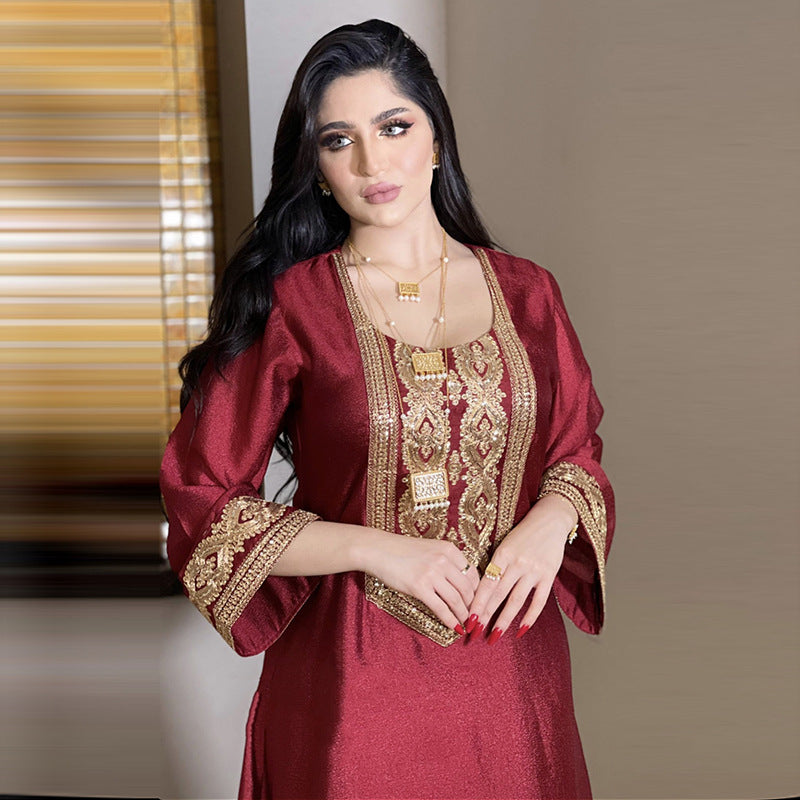 Golden Embroidery Beads Luxury Long Dress Islamic