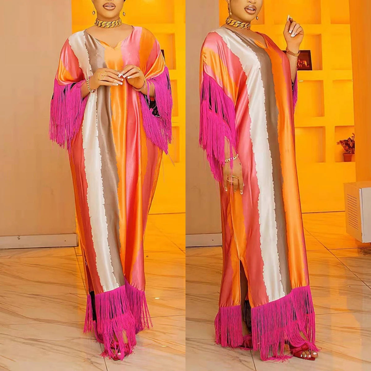 High Quality Satin Abayas With Tassel Sleeves Muslim Women Abaya