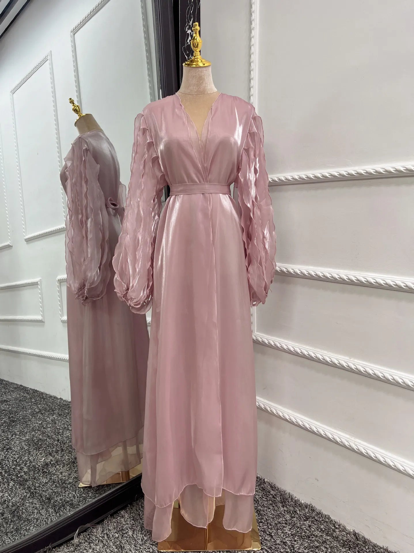 Elegant Dress Solid Color Unique Sleeve Islamic Front Open Abaya Dress