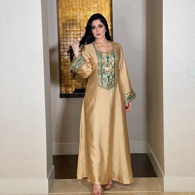 Golden Embroidery Beads Luxury Long Dress Islamic