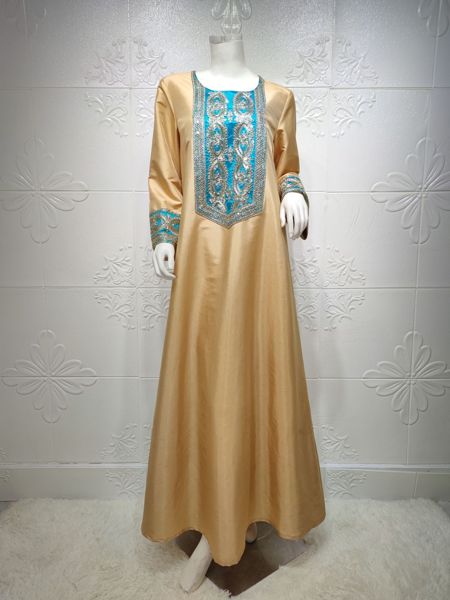 Golden Embroidery Beads Luxury Long Dress Islamic