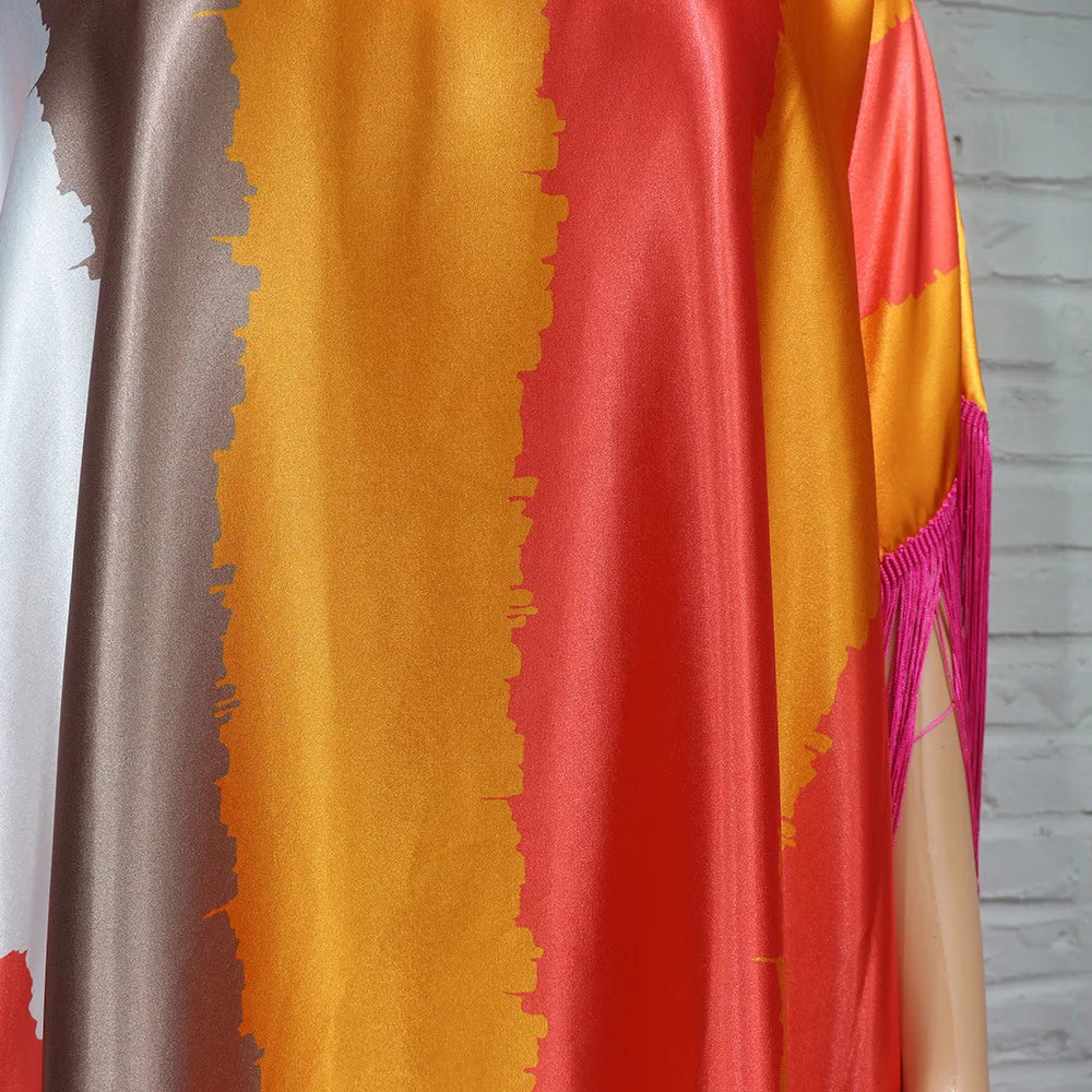 High Quality Satin Abayas With Tassel Sleeves Muslim Women Abaya