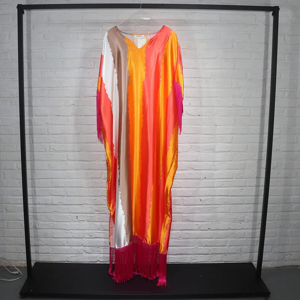 High Quality Satin Abayas With Tassel Sleeves Muslim Women Abaya