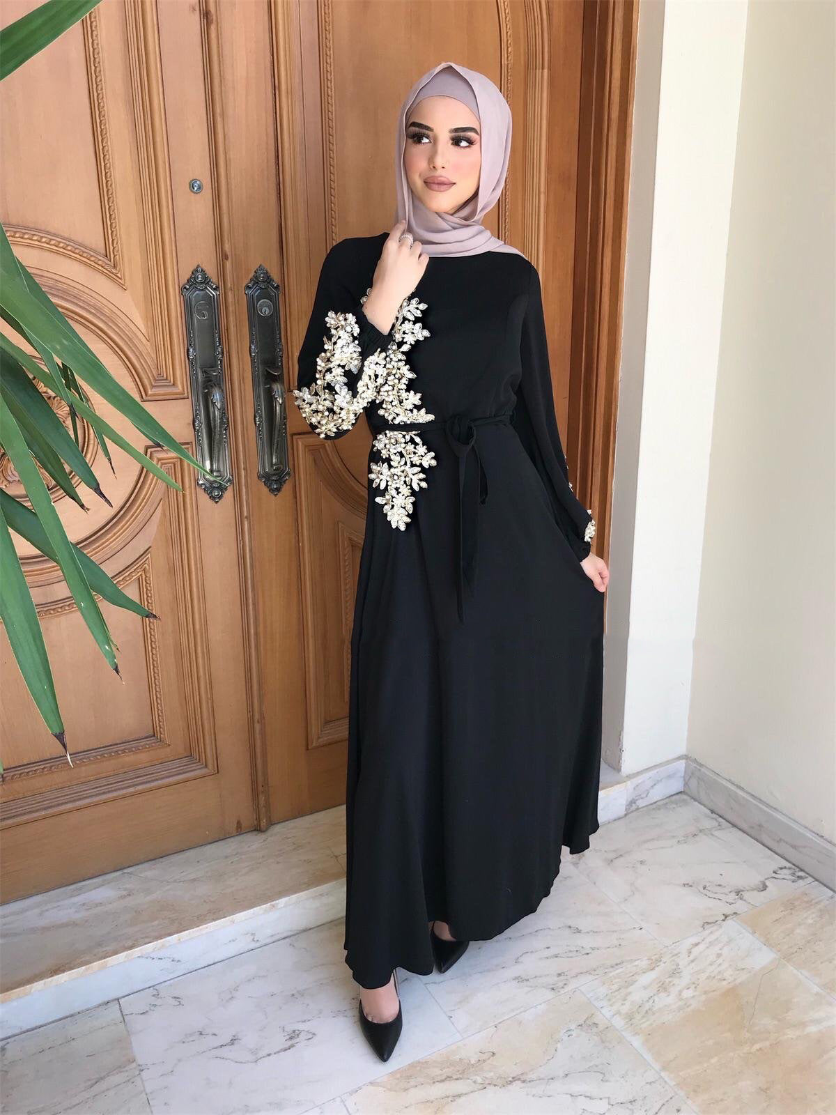 Long Dress Islamic Clothing Casual Puff Sleeves Abaya Dubai Inspired Muslim