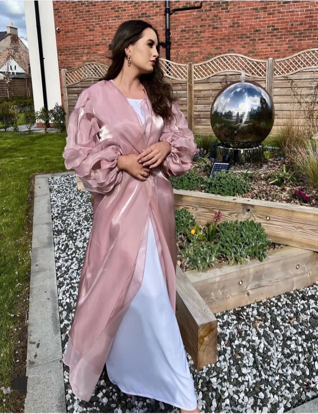 Elegant Dress Solid Color Unique Sleeve Islamic Front Open Abaya Dress