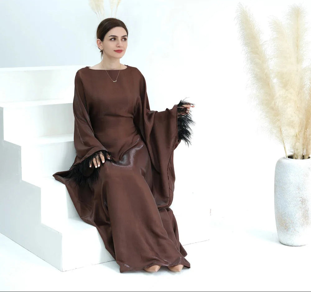 Luxury Abaya Sleeves With Feather for Muslim Women