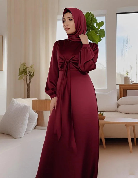 Satin Elegance Bow-Tie Abaya