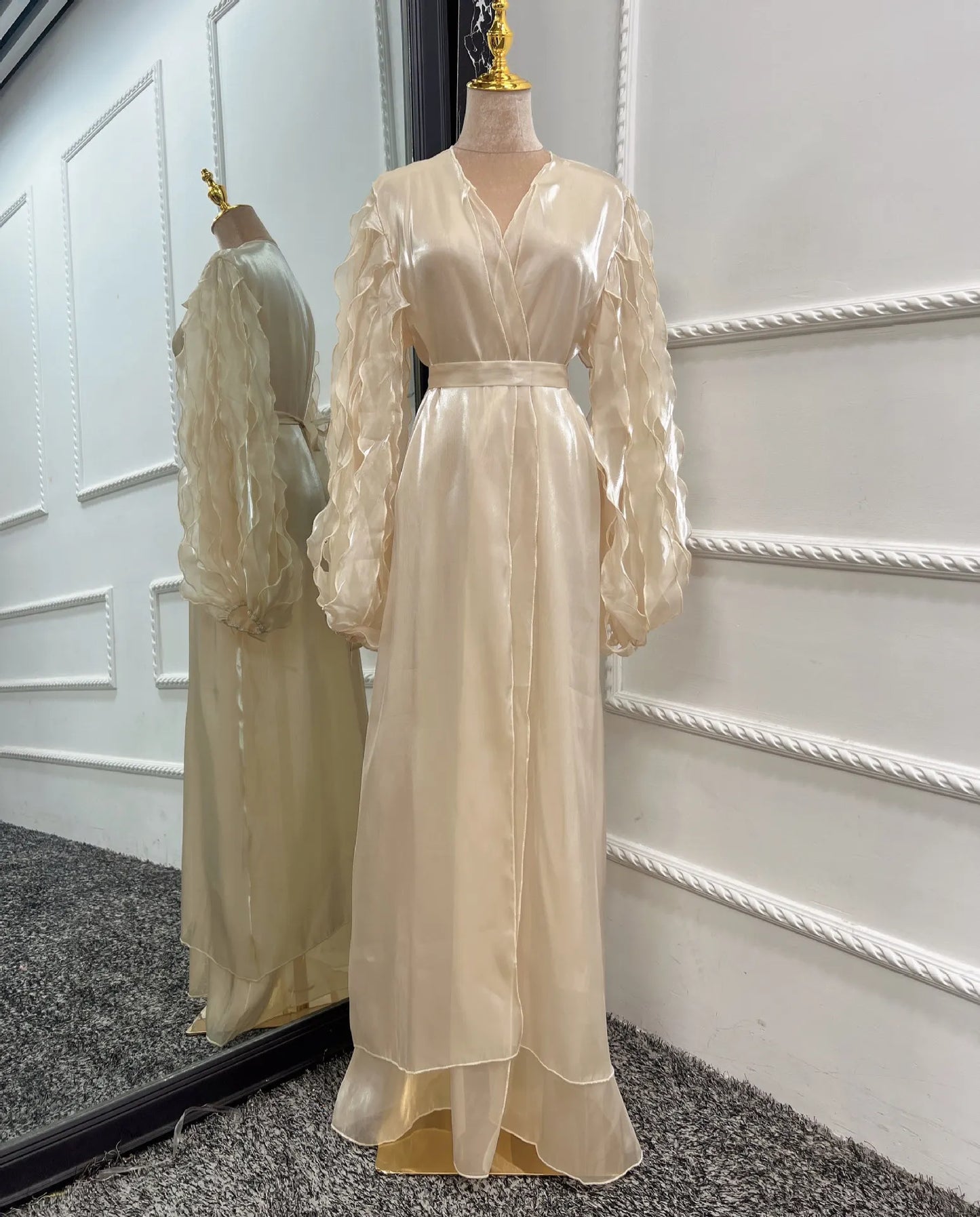 Elegant Dress Solid Color Unique Sleeve Islamic Front Open Abaya Dress