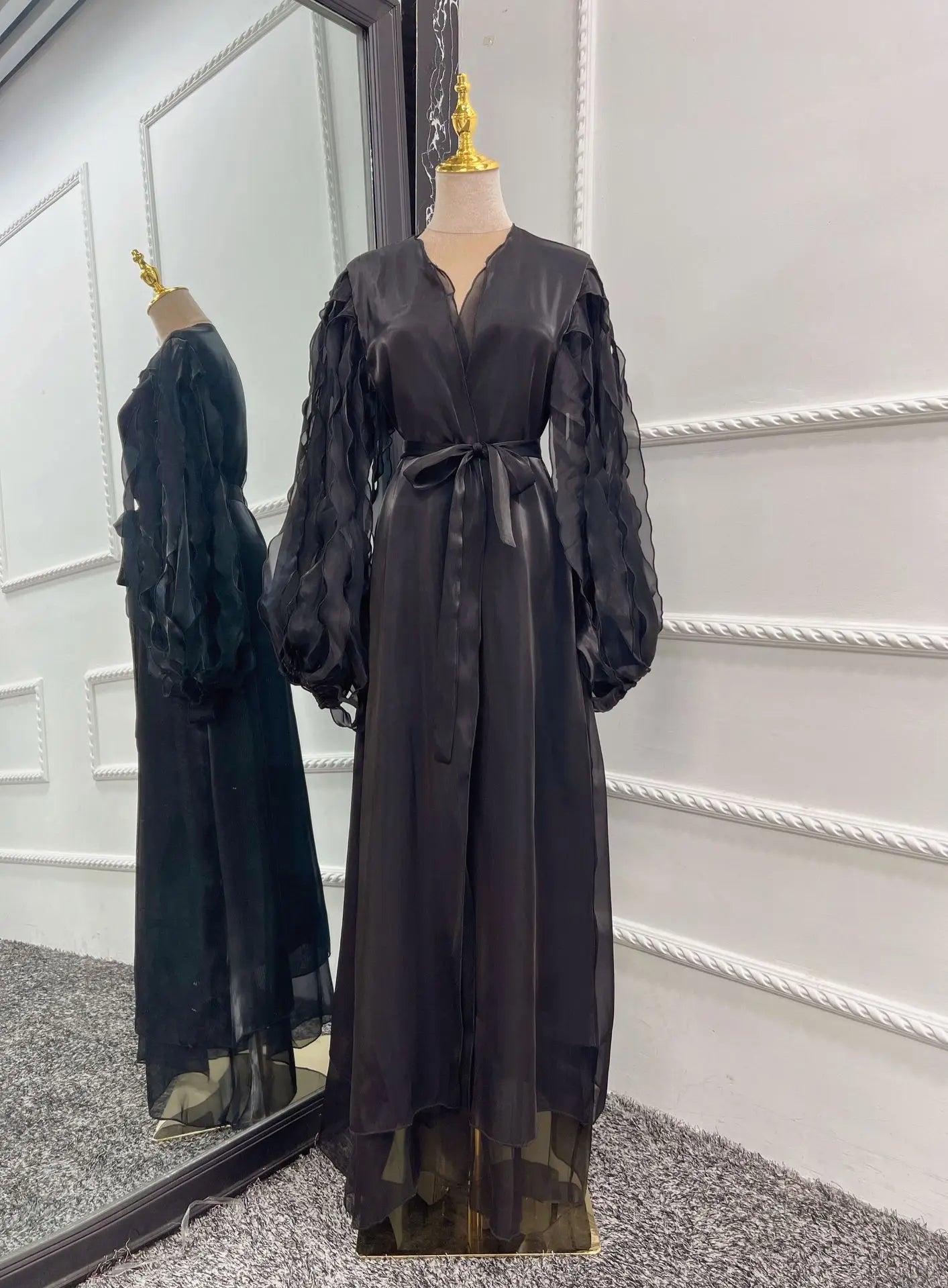 Elegant Dress Solid Color Unique Sleeve Islamic Front Open Abaya Dress