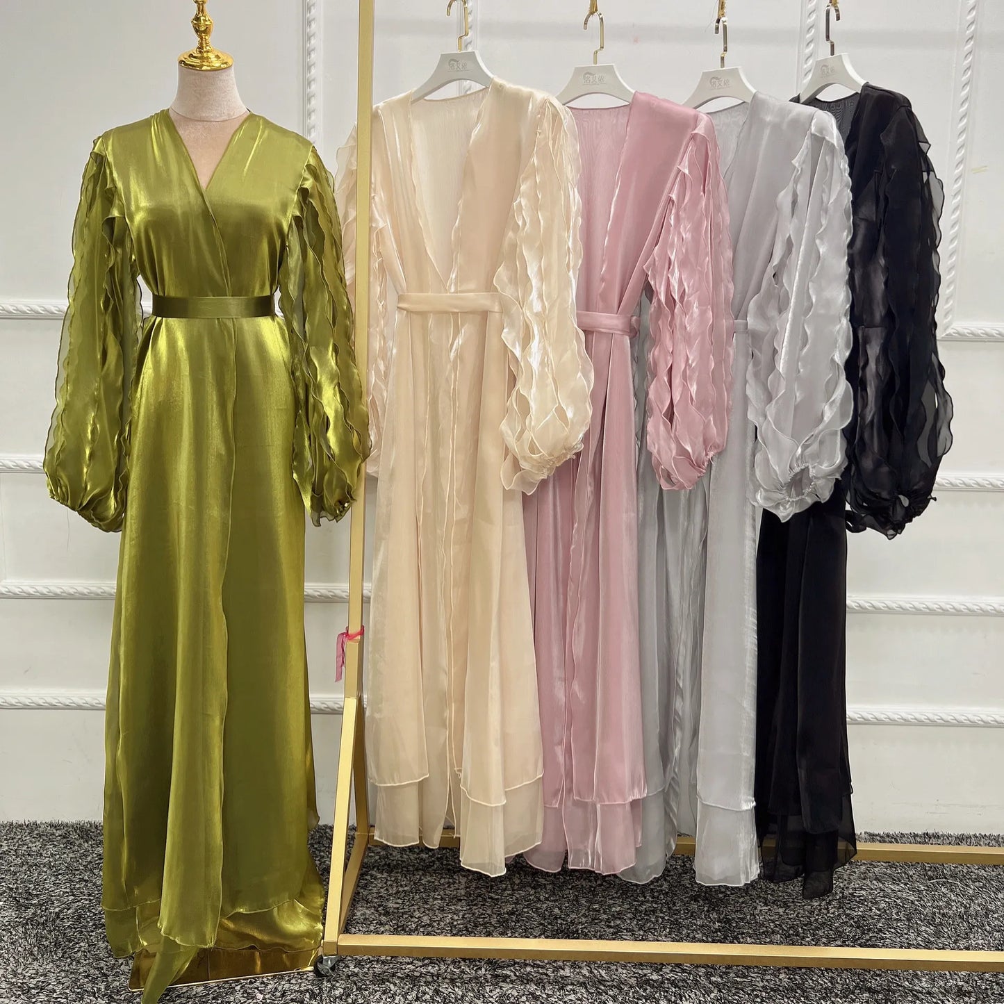Elegant Dress Solid Color Unique Sleeve Islamic Front Open Abaya Dress