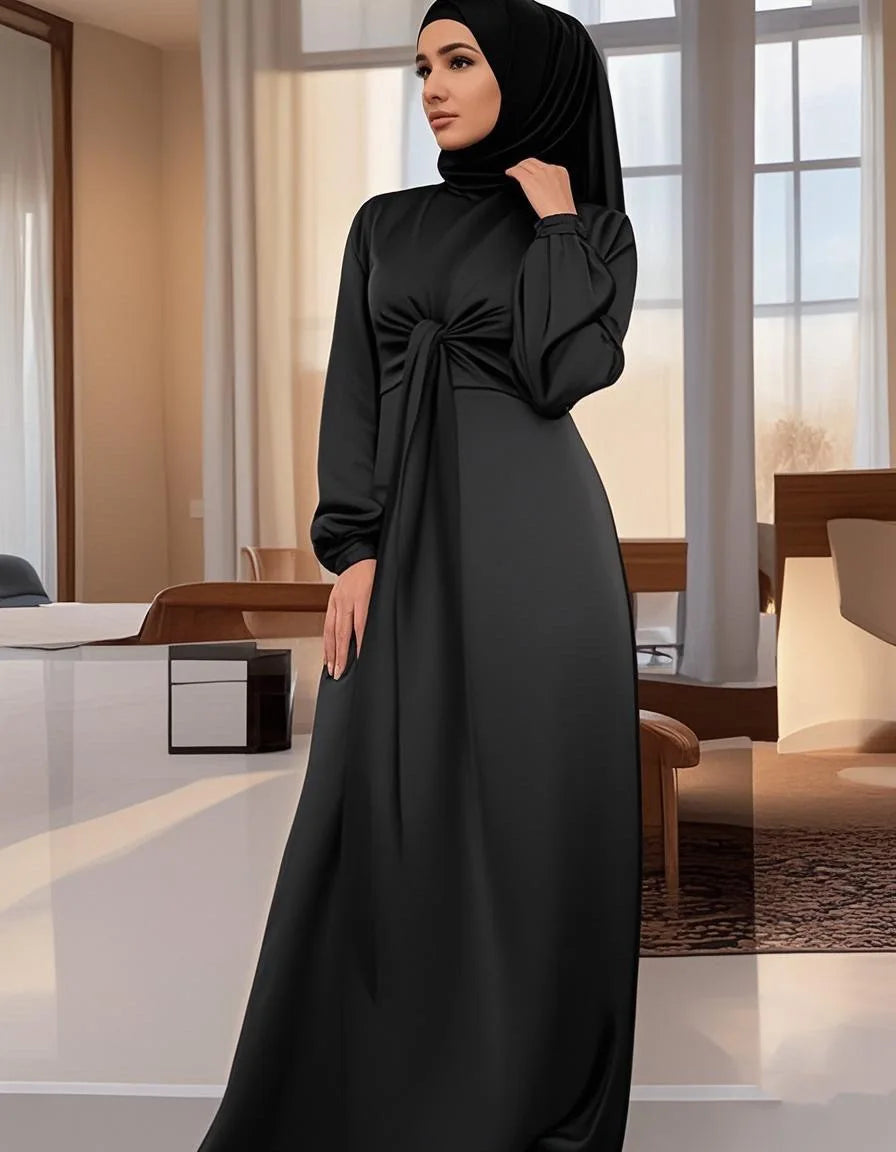Satin Elegance Bow-Tie Abaya